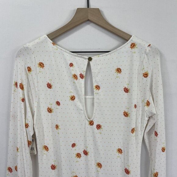 Free People Dress Womens Medium White Orange Floral Boho Peasant Fairy NWT - Picture 9 of 16